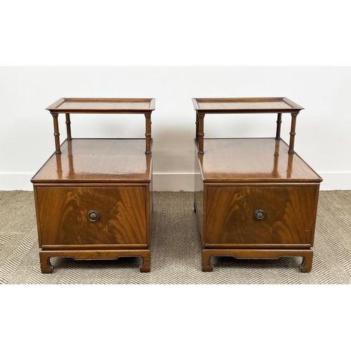 540 - BEDSIDE TABLES, a pair, mahogany, with raised open shelf and deep long drawer, 70cm x 50cm x 64cm. (... 