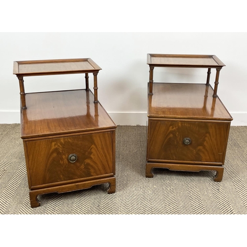 540 - BEDSIDE TABLES, a pair, mahogany, with raised open shelf and deep long drawer, 70cm x 50cm x 64cm. (... 