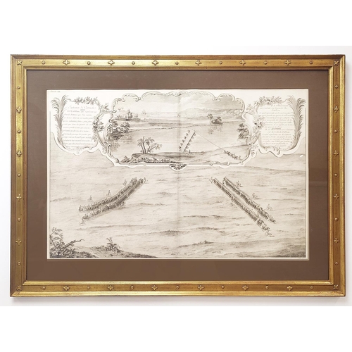 55 - 18TH CENTURY FRENCH MILITARY TACTICS ENGRAVING, 83cm x 115cm.