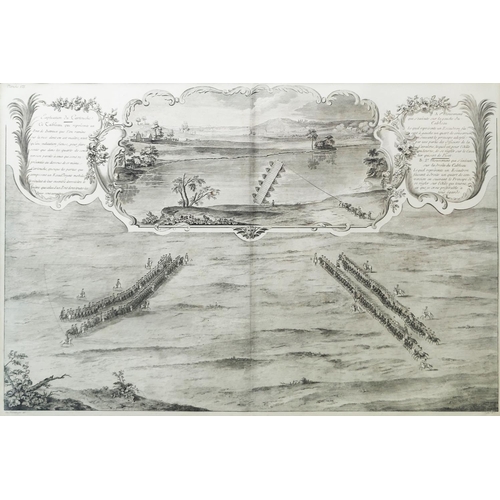 55 - 18TH CENTURY FRENCH MILITARY TACTICS ENGRAVING, 83cm x 115cm.