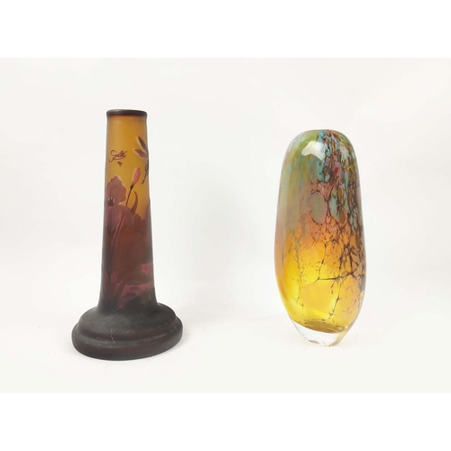 7 - GALLE STYLE CAMEO GLASS DRAGONFLY VASE, a pair of motteled art glass vases and anther signed Tutti F... 