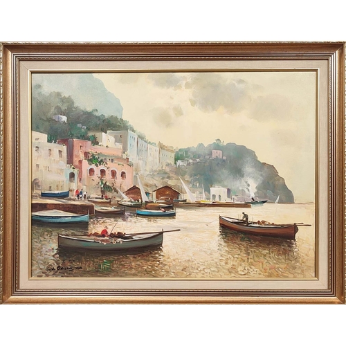 72 - GUIDO ODIERNA, 'Harbour, Amalfi', oil on canvas, 49cm x 69cm, signed, framed.