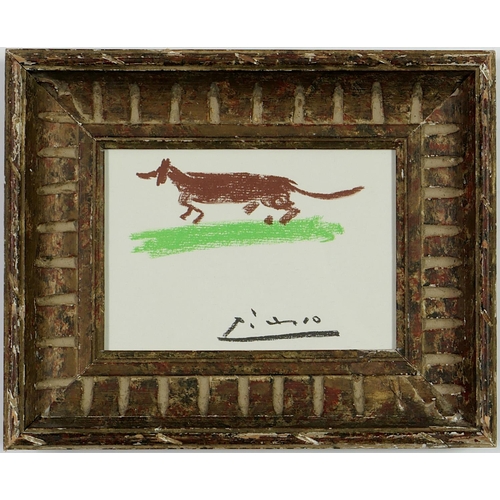 92 - AFTER PABLO PICASSO, Le chien, off set lithograph, signed in the plate, French vintage frame, 16.5cm... 