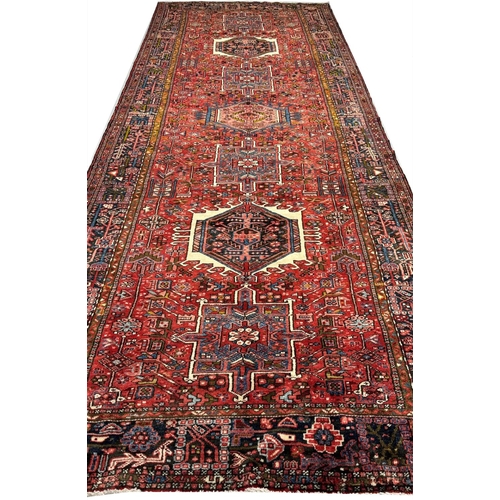 117 - ANTIQUE PERSIAN KARAJA KELLER CARPET, 442cm x 155cm.