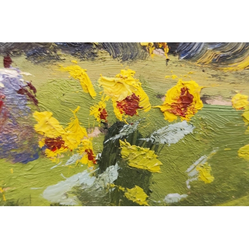 80 - VICTOR KOSHEVOI (1924-2006), 'Sunflowers field', oil on board, 50cm x 60cm.