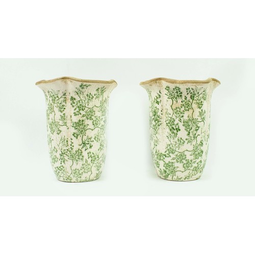 23 - TWO PAIRS OF HAND-POTTED FLORAL VASES, largest of the pair 28cm H. (4)