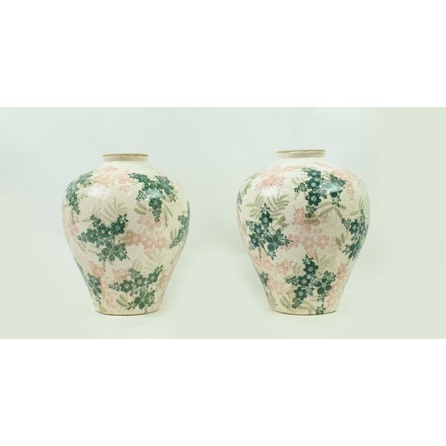 23 - TWO PAIRS OF HAND-POTTED FLORAL VASES, largest of the pair 28cm H. (4)