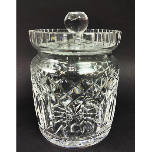 12 - COLLECTION OF CUT GLASS, including a cut crystal biscuit barrel, a silver capped sugar sifter, a sil... 