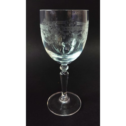 21 - BERNARD LIMOGES VULCAN COFFEE CANS GLASSES, etched comprising 24 Champagne, 29 Port, 6 white, 3 red.... 