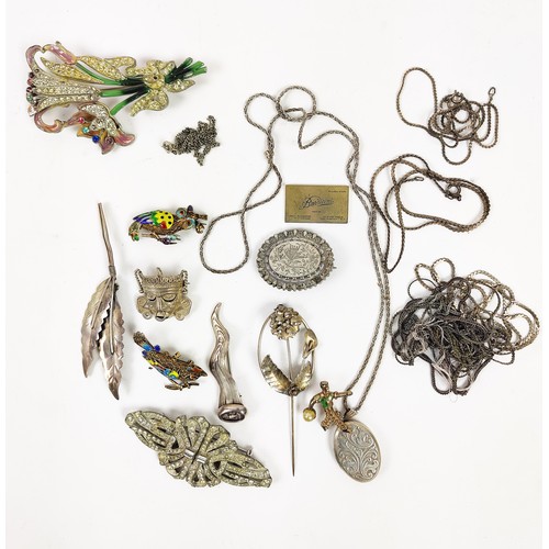 46 - COLLECTION OF ASSORTED SILVER AND COSTUME JEWELLERY, including earrings, necklaces, black bead neckl... 