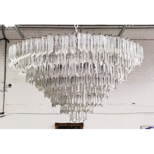 406 - CHANDELIER, vintage quadedri style glass drops, polished metal frame, 80cm approx.