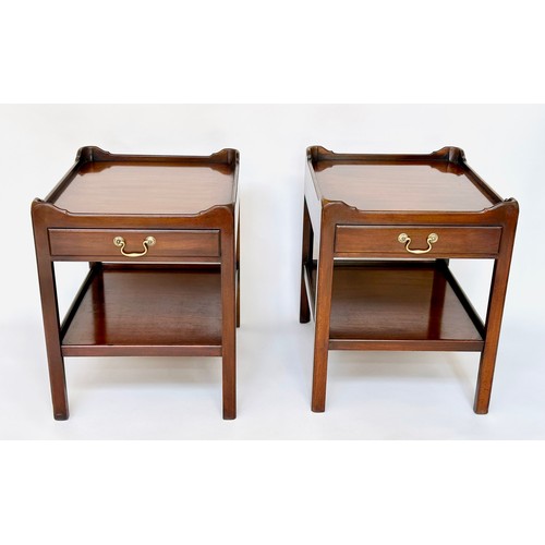 133 - LAMP TABLES, a pair, George III design mahogany each with frieze drawer and undertier, 61cm D x 51cm... 