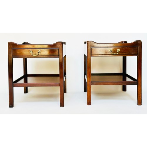 133 - LAMP TABLES, a pair, George III design mahogany each with frieze drawer and undertier, 61cm D x 51cm... 