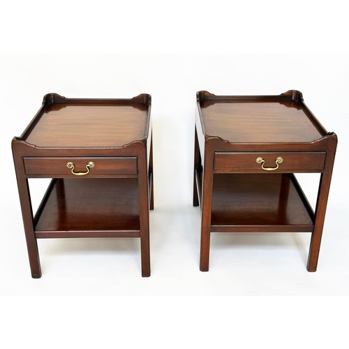 133 - LAMP TABLES, a pair, George III design mahogany each with frieze drawer and undertier, 61cm D x 51cm... 