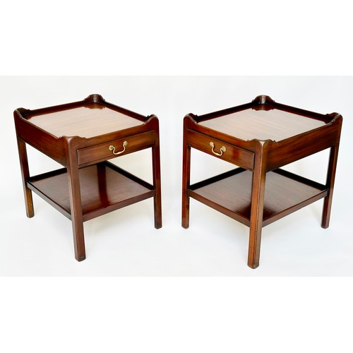 133 - LAMP TABLES, a pair, George III design mahogany each with frieze drawer and undertier, 61cm D x 51cm... 