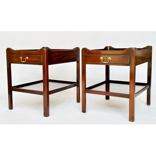 133 - LAMP TABLES, a pair, George III design mahogany each with frieze drawer and undertier, 61cm D x 51cm... 