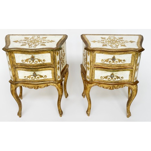 139 - FLORENTINE LAMP TABLES, a pair, Italian Florentine Louis XV style parcel gilt each with two drawers,... 