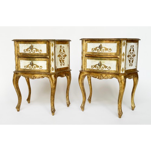 139 - FLORENTINE LAMP TABLES, a pair, Italian Florentine Louis XV style parcel gilt each with two drawers,... 