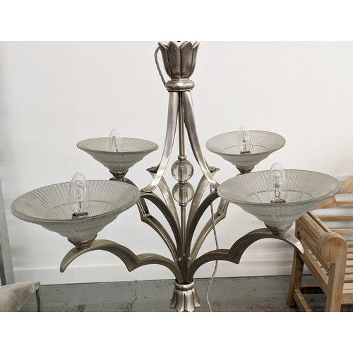 386 - CHANDELIER, with D'Avesn glass shades circa French 1940s, 60cm drop.