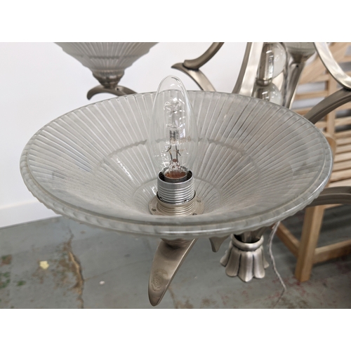 386 - CHANDELIER, with D'Avesn glass shades circa French 1940s, 60cm drop.