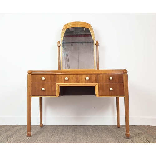 387 - DRESSING TABLE, vintage 20th century, five drawers, later lining, adjustable mirror to top, 108cm x ... 