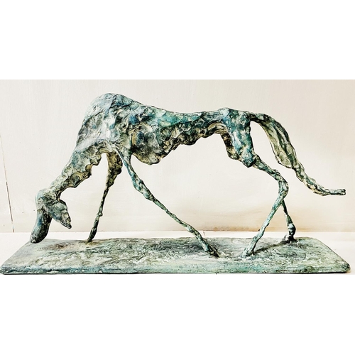 393 - CONTEMPORARY SCHOOL DOG SCULPTURE, in bronze, 30cm H x 60cm L