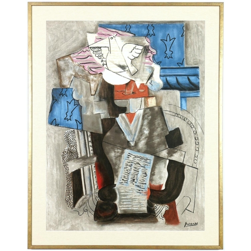 95 - PABLO PICASSO, rare personnage et colombe screen printed textile, produced by Bloomcraft, signed in ... 