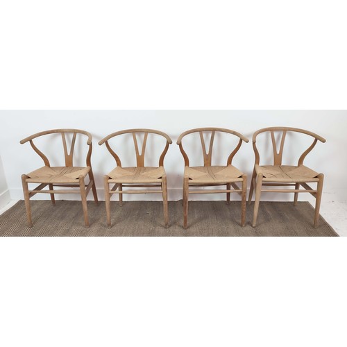 412 - AFTER HANS WEGNER WISHBONE STYLE DINING CHAIRS, a set of four, 73cm H approx. (4)