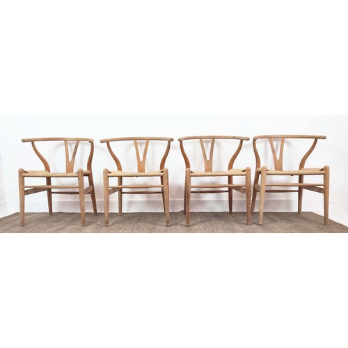 412 - AFTER HANS WEGNER WISHBONE STYLE DINING CHAIRS, a set of four, 73cm H approx. (4)