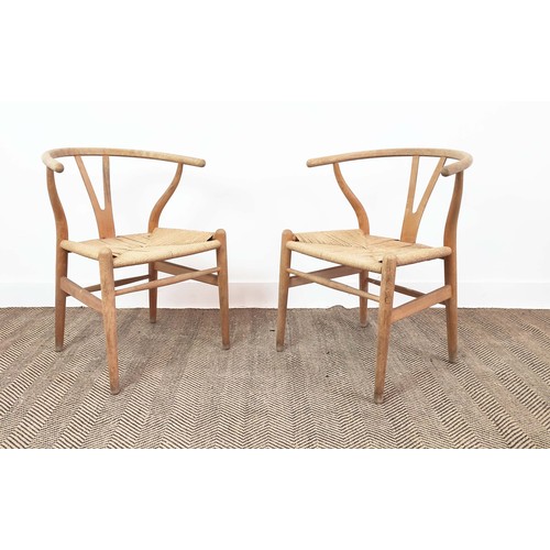 412 - AFTER HANS WEGNER WISHBONE STYLE DINING CHAIRS, a set of four, 73cm H approx. (4)