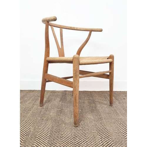 412 - AFTER HANS WEGNER WISHBONE STYLE DINING CHAIRS, a set of four, 73cm H approx. (4)