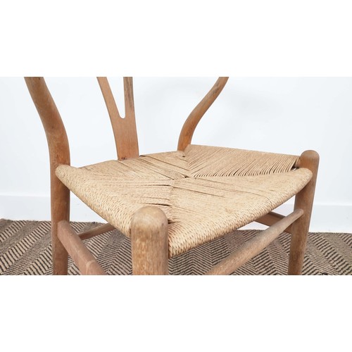 412 - AFTER HANS WEGNER WISHBONE STYLE DINING CHAIRS, a set of four, 73cm H approx. (4)