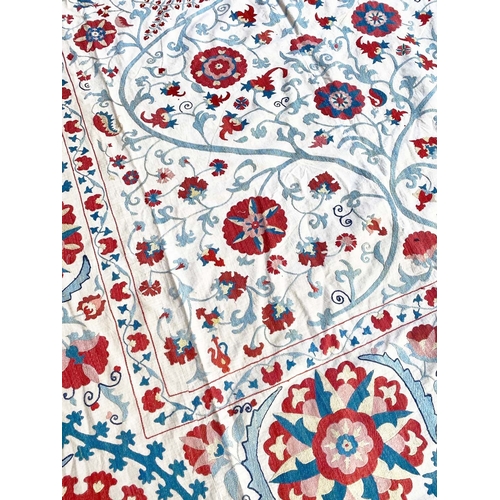 131 - FINE SILK WORK UZBEK SUZANI, 265cm x 192cm.