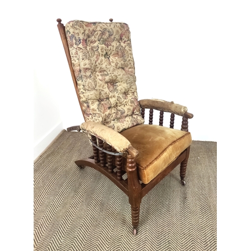 136 - MORRIS & CO STYLE RECLINING ARMCHAIR , after a design by Philip Webb, Victorian birch with adjustabl... 