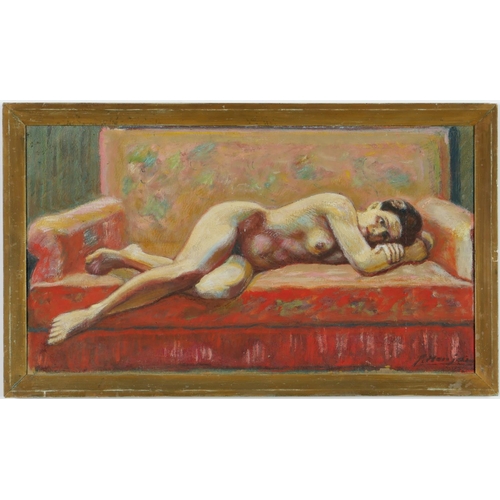 104 - FRENCH NUDE ON OIL, Fauvist style, indistinct signature, 74cm x 41cm.