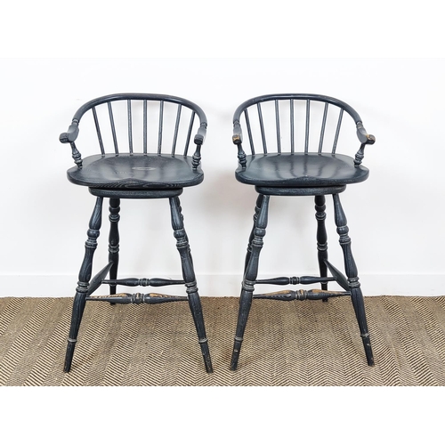 425 - CHALON BAR STOOLS, a pair, swivel action, in a painted finish, each 51cm W x 98cm H.