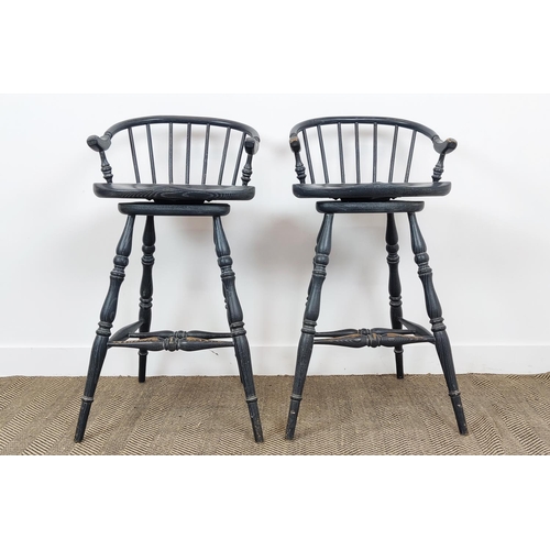 425 - CHALON BAR STOOLS, a pair, swivel action, in a painted finish, each 51cm W x 98cm H.