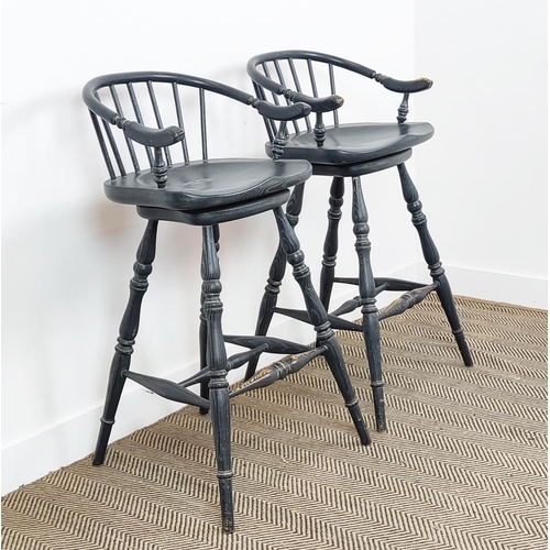 425 - CHALON BAR STOOLS, a pair, swivel action, in a painted finish, each 51cm W x 98cm H.