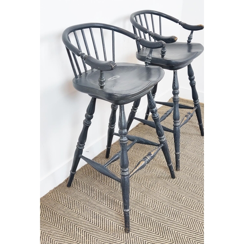 425 - CHALON BAR STOOLS, a pair, swivel action, in a painted finish, each 51cm W x 98cm H.