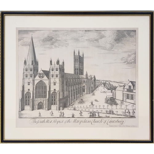 100 - JAMES COLLINS, 'The South Prospect of the Metropolitan Church of Canterbury' engraving, 61cm x 70cm,... 