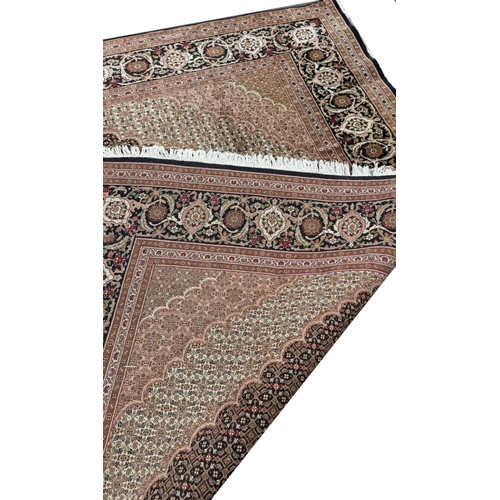 113 - FINE PARTY SILK TABRIZ CARPET, 350cm x 246cm.