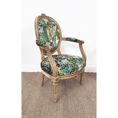 135 - FAUTEUILS, a pair, 19th century French giltwood framed with designers guild upholstery, 94cm H x 58c... 