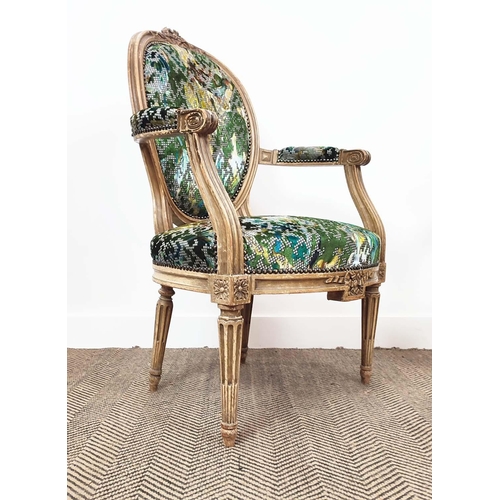 135 - FAUTEUILS, a pair, 19th century French giltwood framed with designers guild upholstery, 94cm H x 58c... 