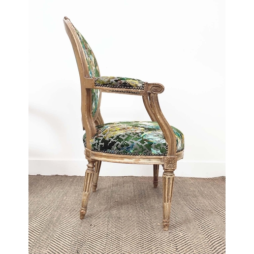 135 - FAUTEUILS, a pair, 19th century French giltwood framed with designers guild upholstery, 94cm H x 58c... 