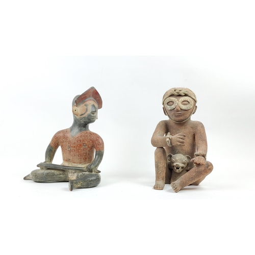 16 - PRE-COLUMBIAN POTTERY FIGURES, two, tallest 38cm H. (2)