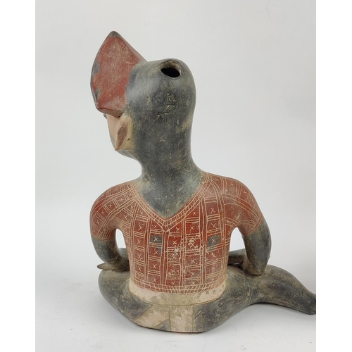 16 - PRE-COLUMBIAN POTTERY FIGURES, two, tallest 38cm H. (2)