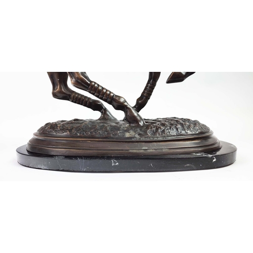 2 - BRONZE POLO PLAYER, on marble base, 74cm H x 60cm L x 26cm W.