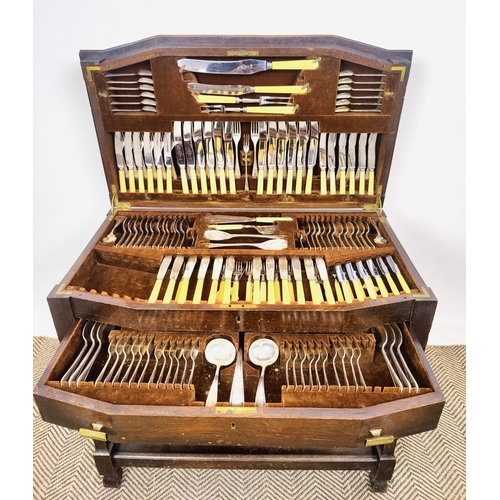 27 - AN ART DECO CANTEEN OF CUTLERY, oak cased, consisting of twelve place settings, mainly complete, in ... 