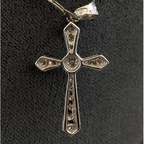 33 - AN 18CT WHITE GOLD DIAMOND SET CROSS PENDANT NECKLACE, the cross set with round brilliant cut diamon... 