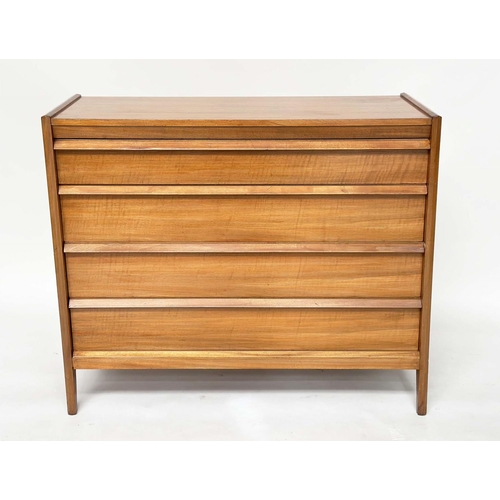 357 - A YOUNGER CHEST, 1970s figured teak with four long drawers, 1 06cm W x 46cm D x 90cm H.